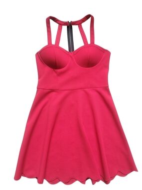 Material Girl Hot Red Textured Midi Dress with Scalloped Hem